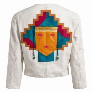 Vintage Augustina Taos New Mexico Leather Jacket Southwestern Appliqué Art SZ M